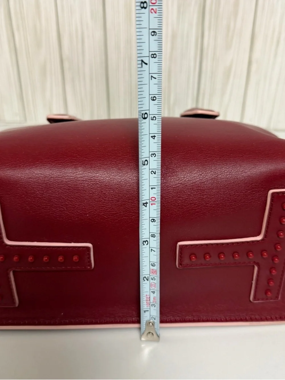 Tod’s Red Leather Satchel Top Handle Bag Double T Logo Designer Handbag